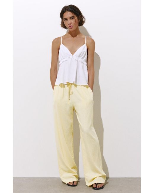 Pull&Bear White Flowy Trousers With Linen