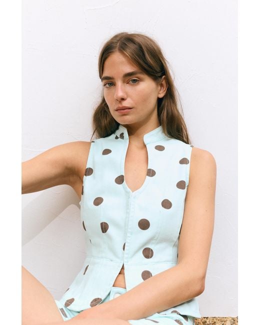 Pull&Bear Green Polka Dot Cut-Out Top