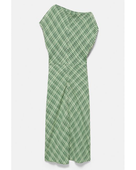 Pull&Bear Green Asymmetric Checked Midi Dress