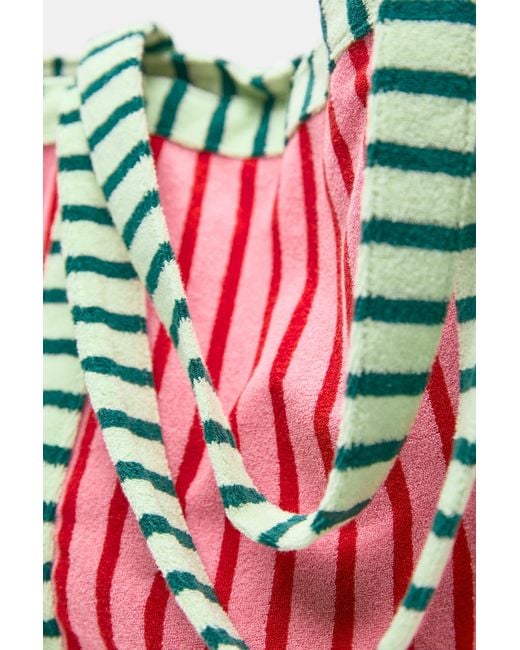 Pull&Bear Red Striped Towelling Tote Bag