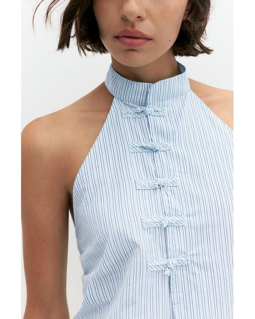 Pull&Bear Blue Striped Halter Top With Toggles