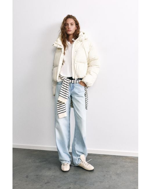 Pull&Bear White Kurze Pufferjacke