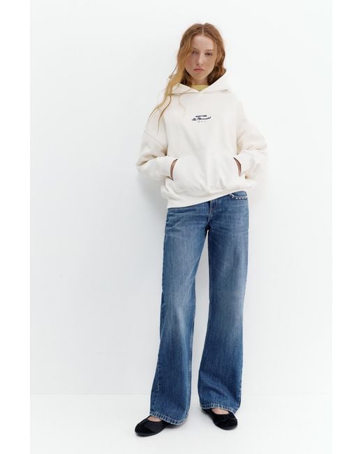 Pull&Bear White Embroidered Star Hoodie