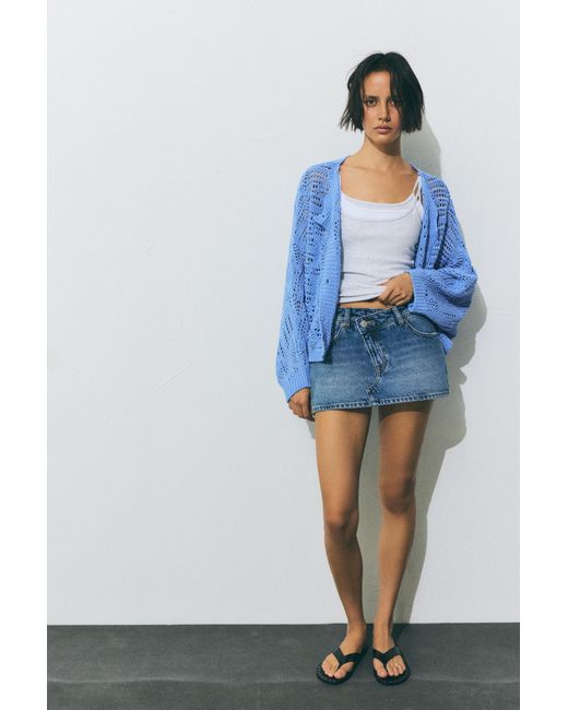Pull&Bear Blue Oversize Cutwork Cardigan
