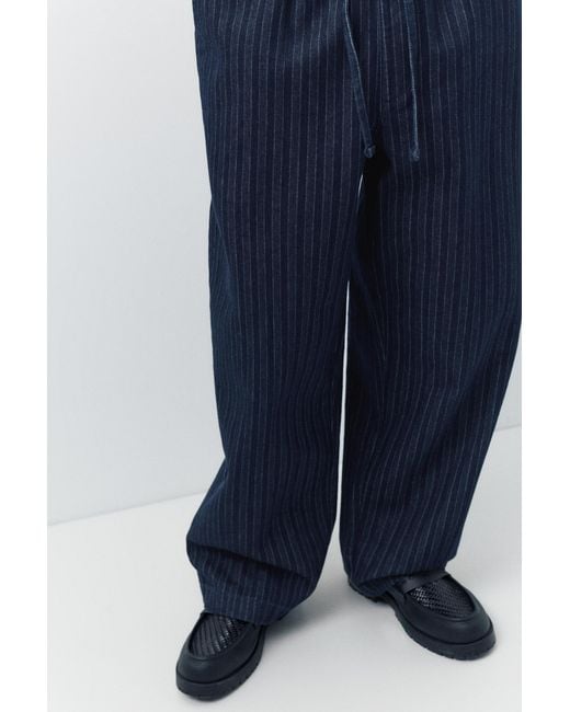 Pull&Bear Blue Denim Striped Sweatpants for men