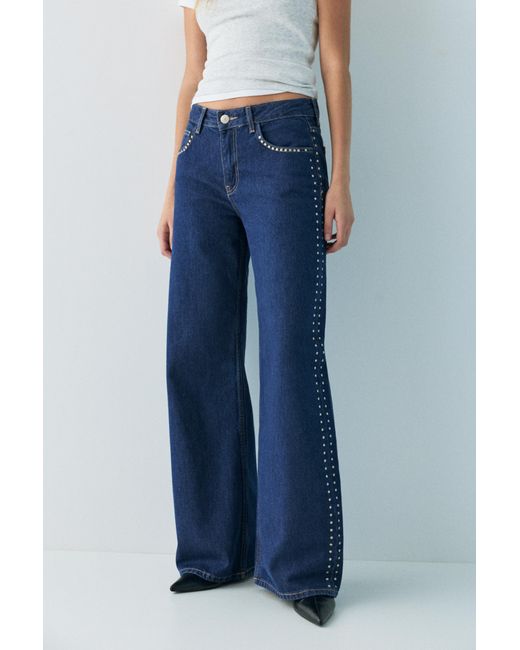 Pull&Bear Blue Wide-Leg Stud Jeans