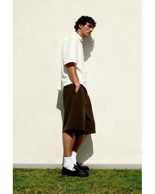 Pull&Bear Natural Smart Bermuda Shorts With Pleats for men
