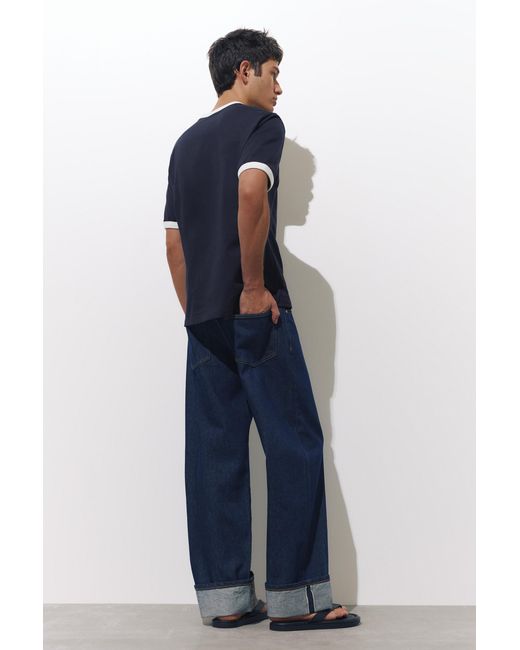 Pull&Bear Blue Contrast Trim T-Shirt for men