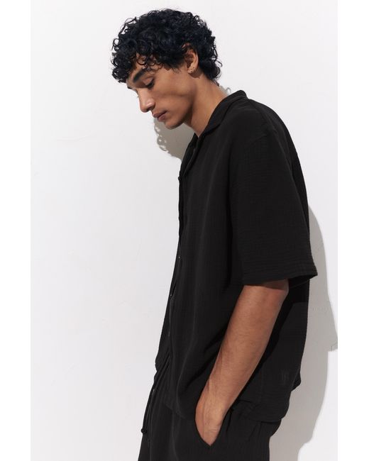 Camicia Maniche Corte Bambula di Pull&Bear in Black da Uomo