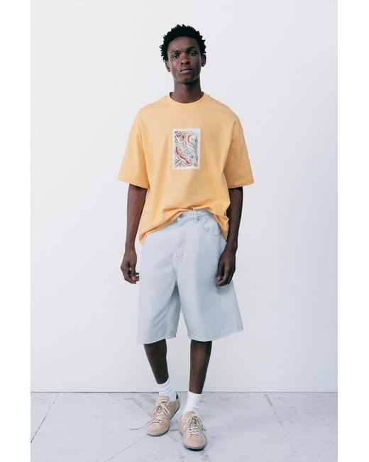 Pull&Bear Blue Relaxed-Fit Seam Detail Denim Bermuda Shorts for men