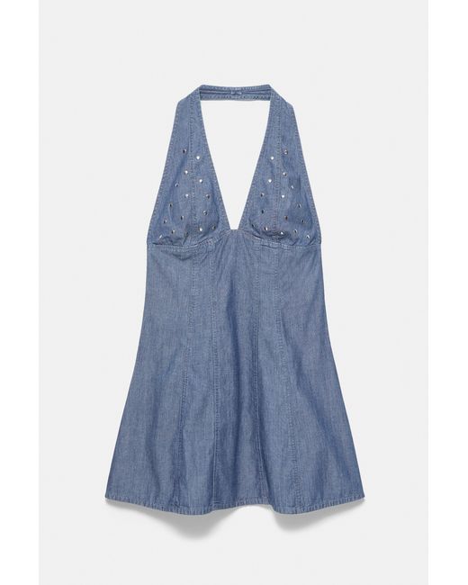 Pull&Bear Blue Short Studded Denim Dress