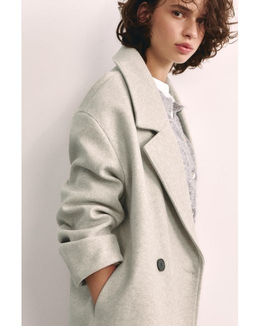 Pull&Bear Natural Double-Breasted Felt Texture Coat