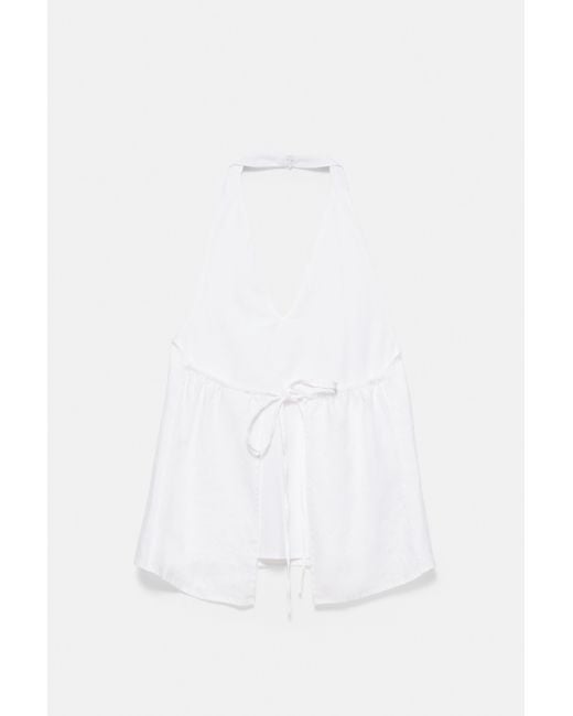 Pull&Bear Haltertop Van 100% Linnen in het White
