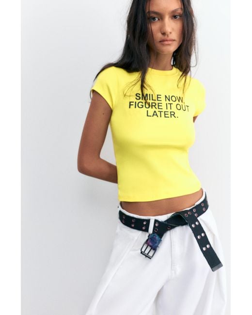 Pull&Bear White Smiley Slogan T-Shirt