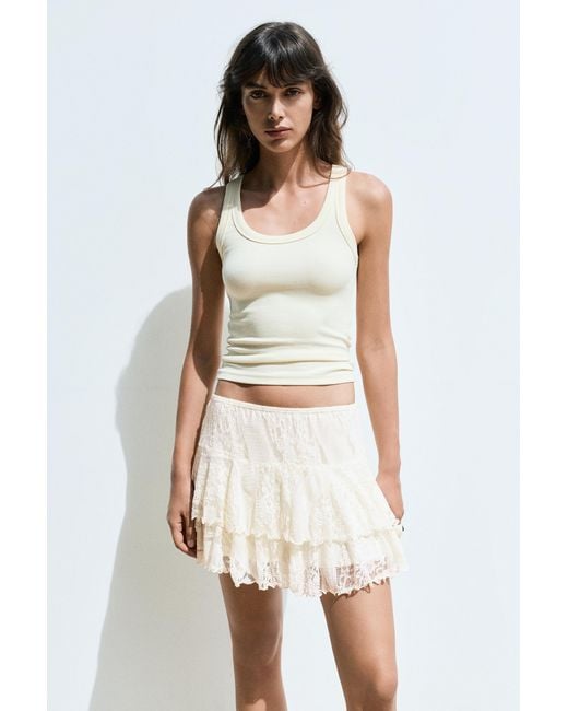 Pull&Bear Natural Lace Ruffled Mini Skirt