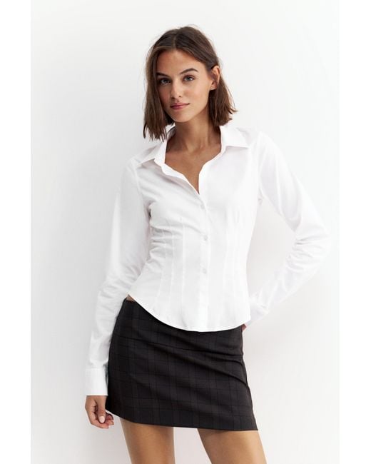 Pull&Bear White Fitted Shirt With Wide Cuffs