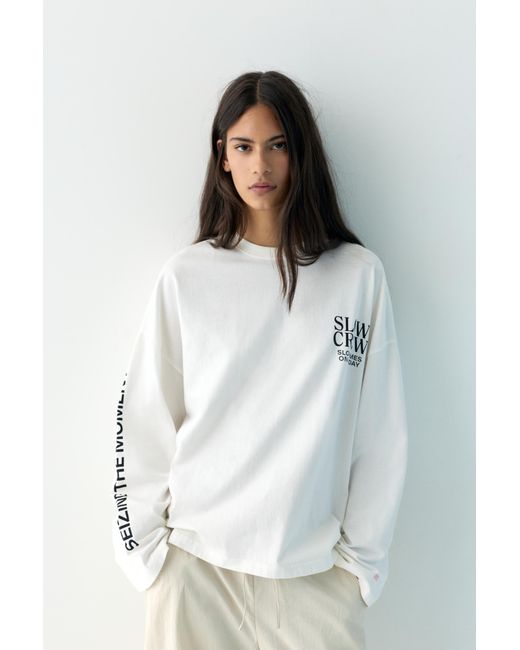Pull&Bear Black Long Sleeve Graphic T-Shirt