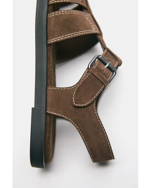 Pull&Bear Brown Leather Cage Sandals for men