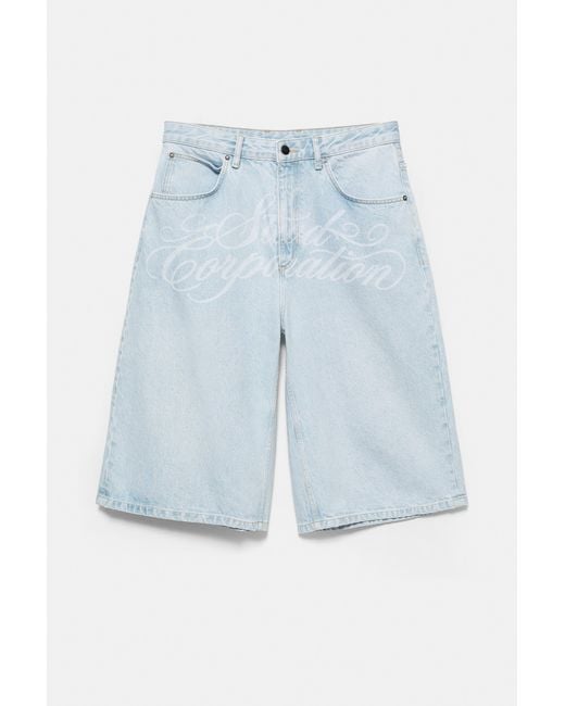 Pull&Bear Blue Stwd Corporation Graphic Jorts for men