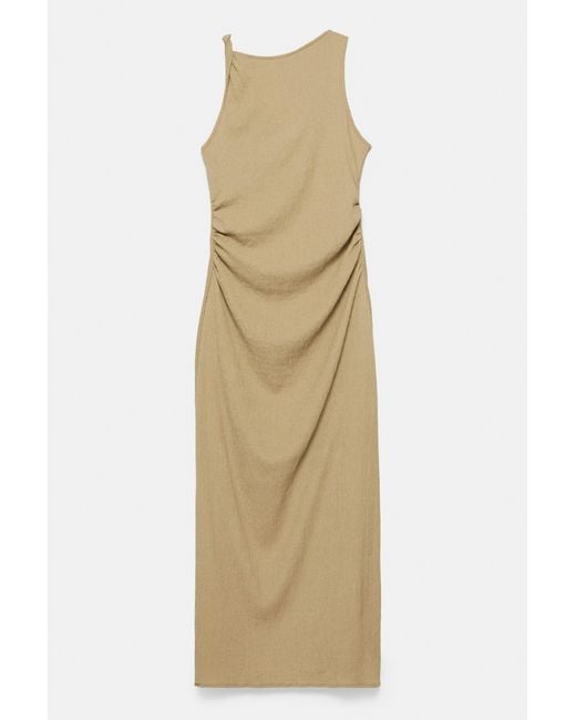 Pull&Bear Natural Gathered Knot Midi Dress