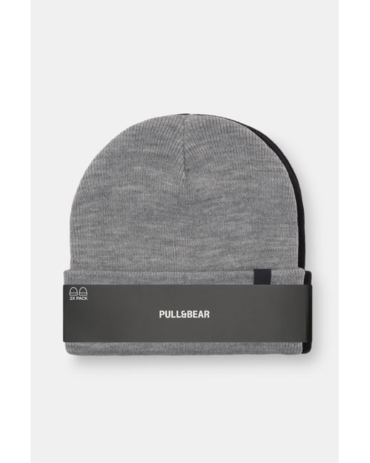 Pull&Bear Gray Pack Of 2 Beanies for men