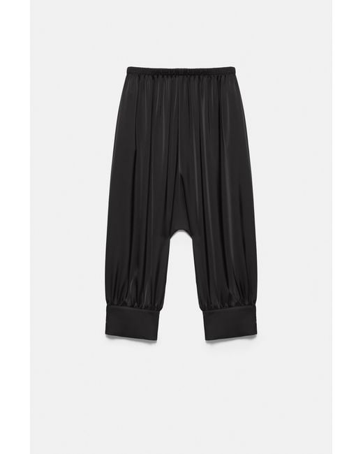 Pull&Bear Black Satin Sarouel Capris