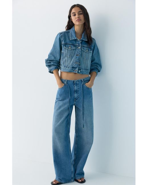 Pull&Bear Blue Baggy Jeans With Drawstring