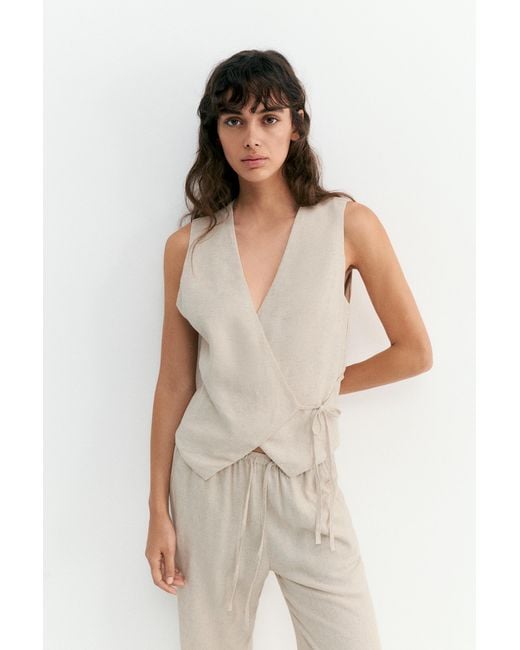 Pull&Bear Natural Rustic Linen-Blend Waistcoat