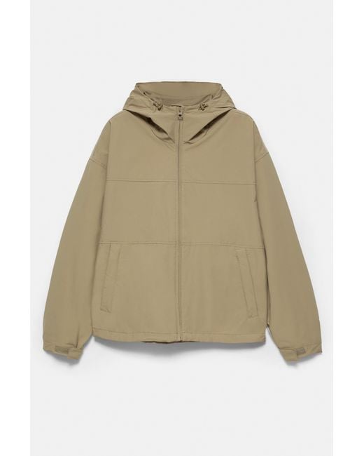 Pull&Bear Natural Lightweight Hooded Raincoat for men