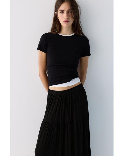 Pull&Bear Blue Flowy Paneled Midi Skirt