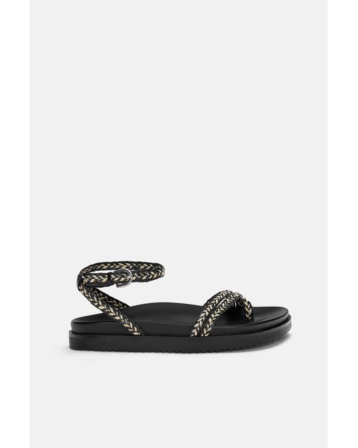 Pull&Bear White Flache Sandalen Flechtmuster
