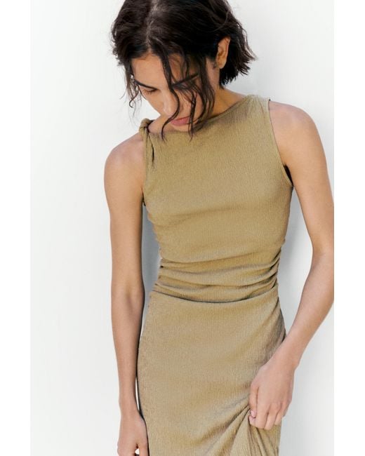 Pull&Bear Natural Gathered Knot Midi Dress