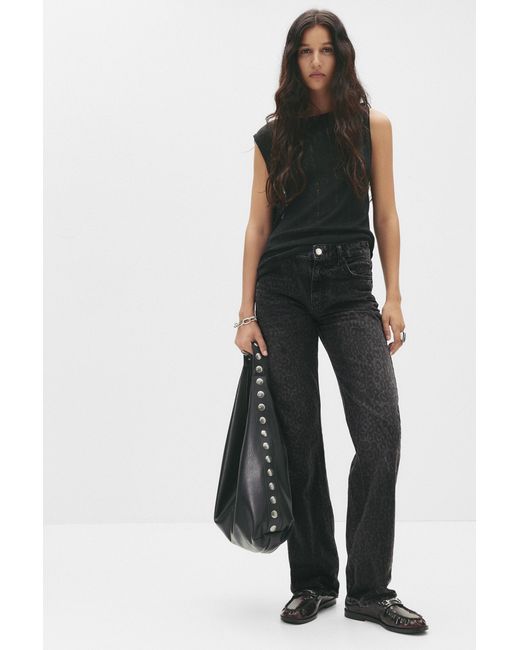 Jeans Dritti Leopardati di Pull&Bear in Black