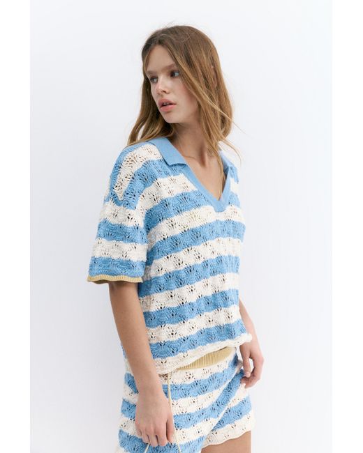 Polo Crochet Rayures Pull&Bear en coloris Blue