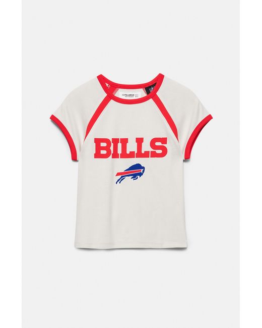 Pull&Bear Geribd Nfl Bills T-Shirt in het Gray