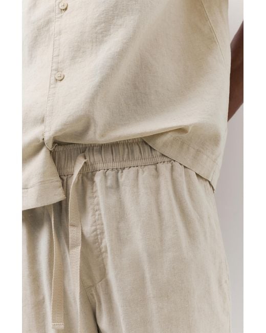Pull&Bear White Linen Blend Jogger Trousers for men