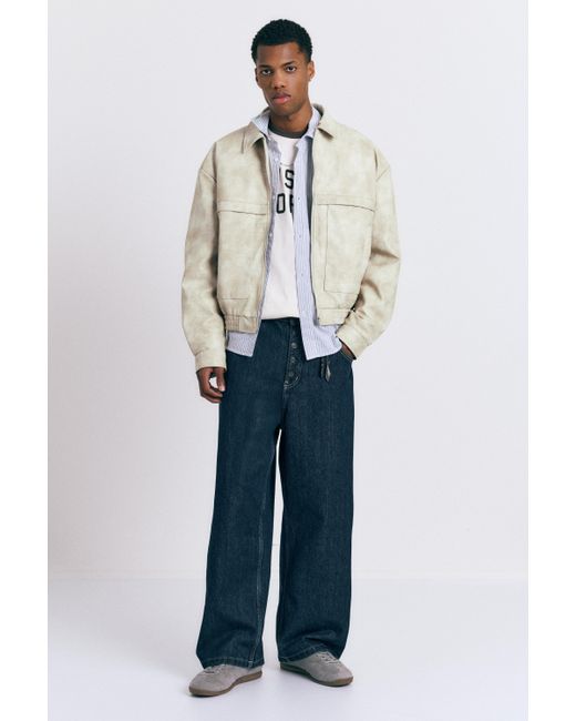Pull&Bear Blue Leather Effect Jacket for men
