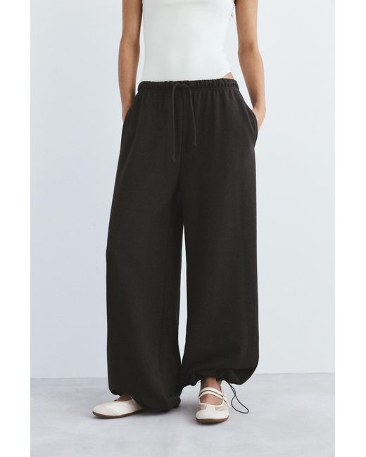 Pull&Bear Black Wide-Leg Tracksuit Bottoms With Adjustable Hem