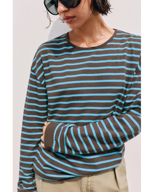 Pull&Bear Brown Oversize Long Sleeve Striped T-Shirt