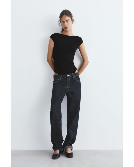 Pull&Bear Black Short Sleeve Bodysuit