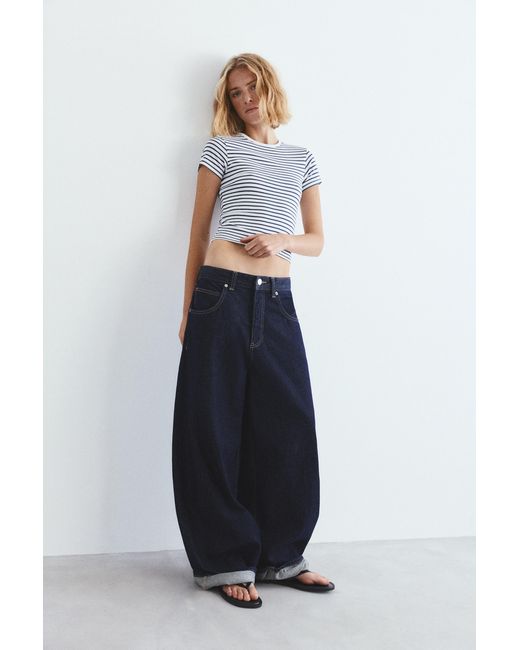 Pull&Bear Blue Ribbed Short Sleeve T-Shirt