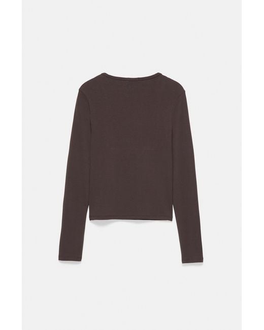 Pull&Bear Black Fitted Long Sleeve T-Shirt