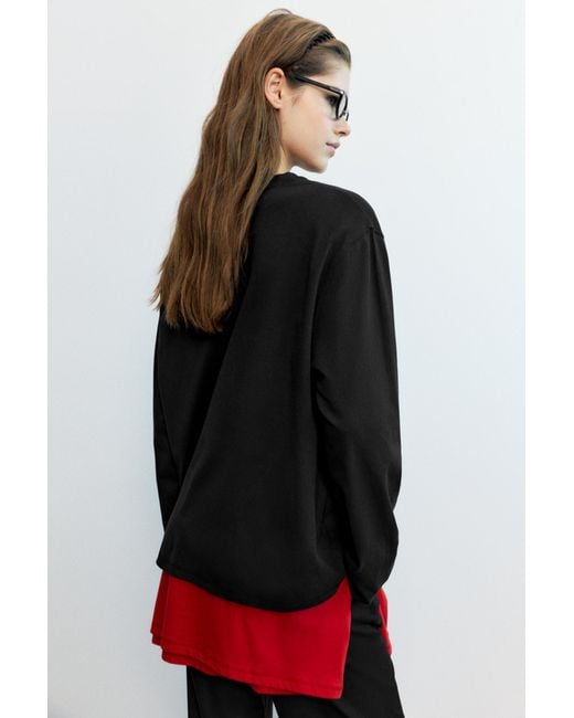Pull&Bear Black Oversize Long Sleeve T-Shirt