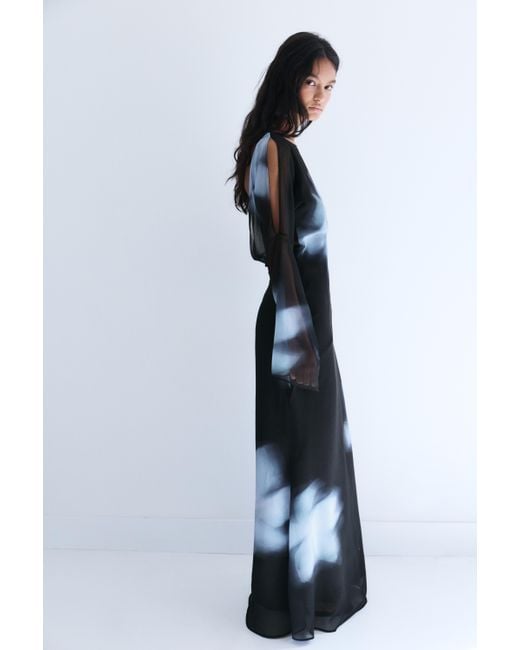 Pull&Bear Blue Long Printed Open-Back Dress