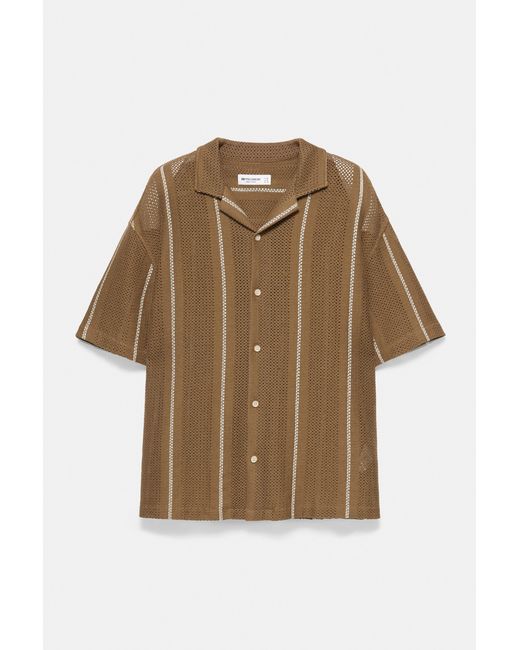 Camicia Righe Maniche Corte di Pull&Bear in Brown da Uomo