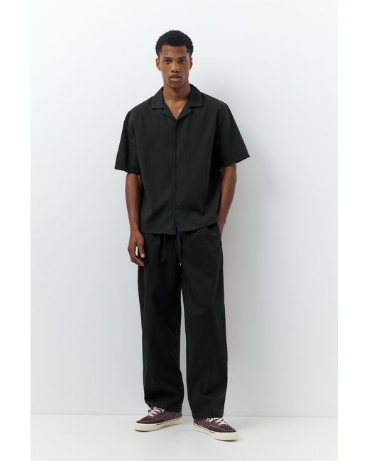 Pull&Bear Black Short Sleeve Linen Blend Shirt for men