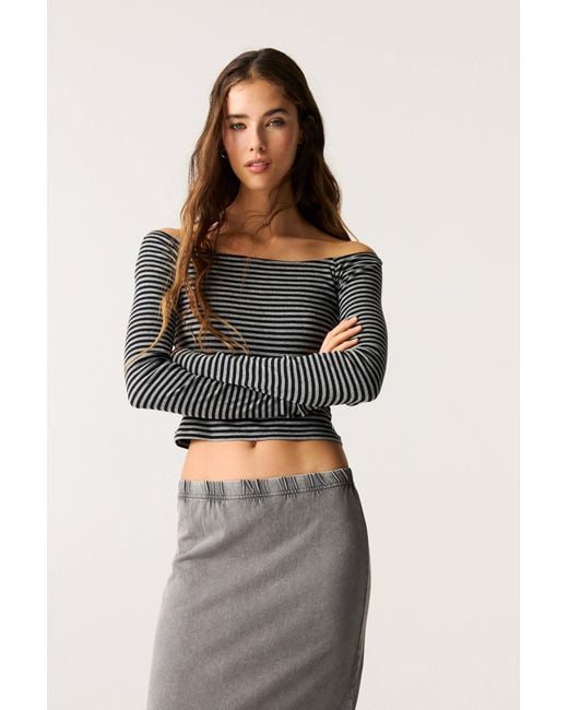 Pull&Bear Black Long-Sleeve Striped T-Shirt