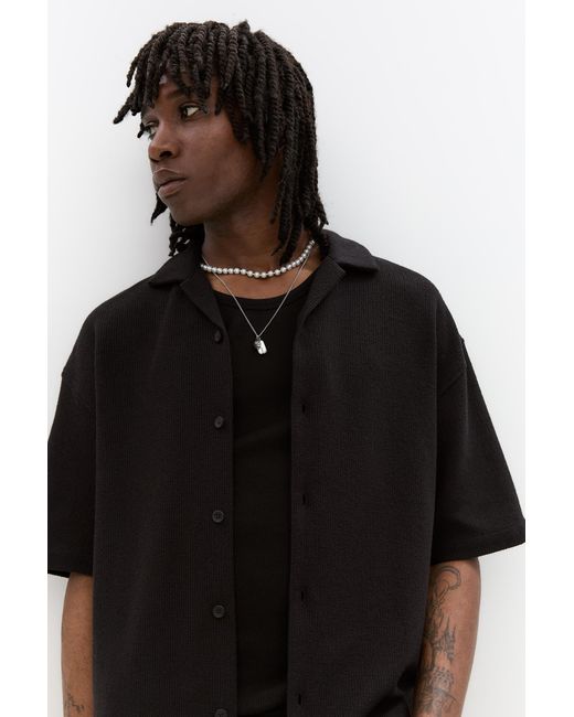 Pull&Bear Black Short Sleeve Rustic Shirt for men