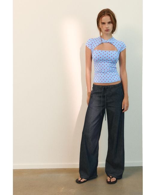 Pull&Bear Blue Cut-Out T-Shirt
