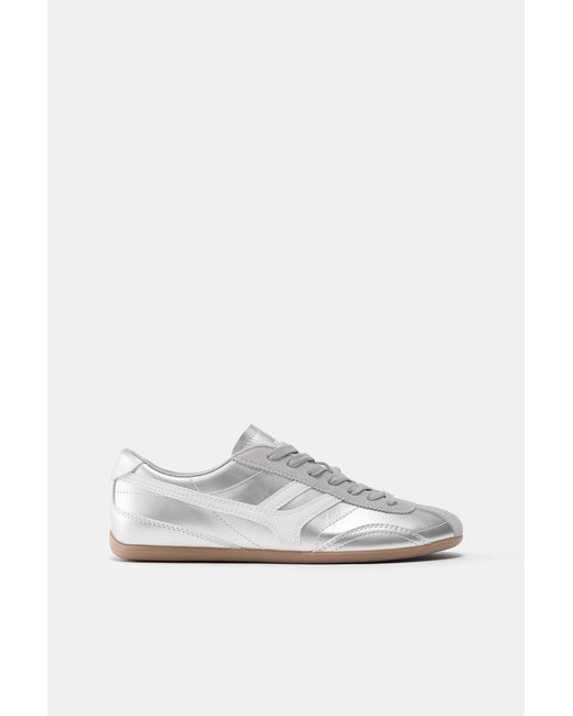 Pull&Bear White Metallic Retro Trainers